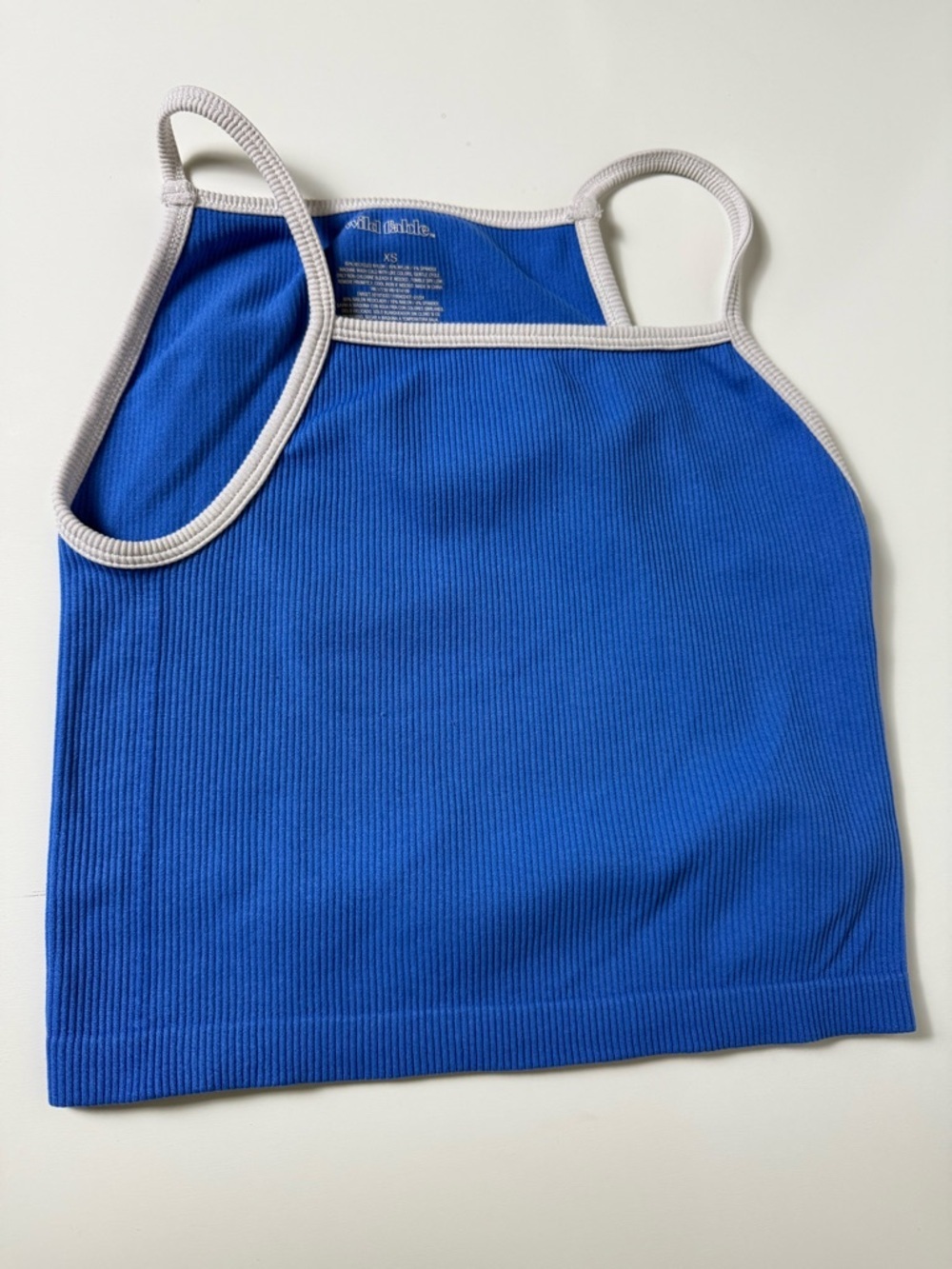 Blue Ribbed Crop Tank Shorts Set Y2K Sporty Athleisure S - Picture 3 of 12